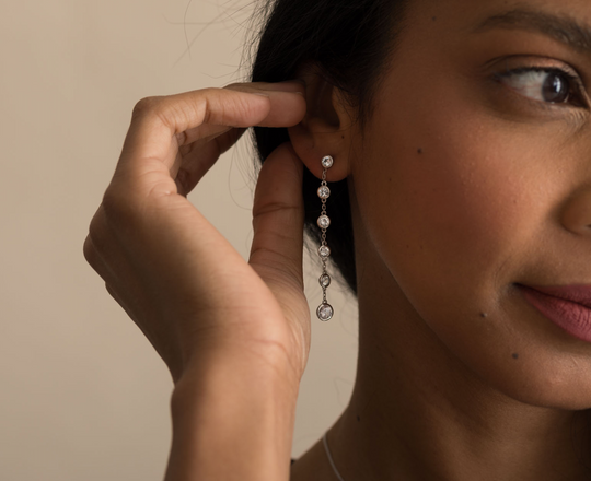 Sterling Silver White Sapphire Long Swing Earrings