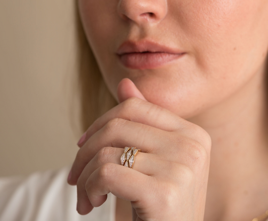 The Cedar Ring - Solid Gold Lab Grown White Diamond Double Stack Ring