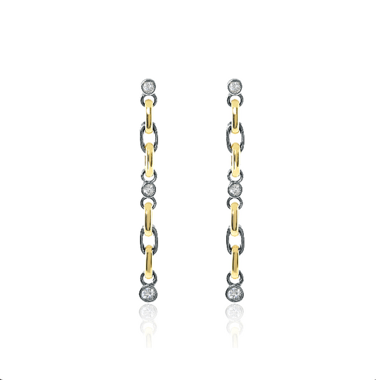 Solid Gold and Black Silver White Sapphire Long Line Earrings