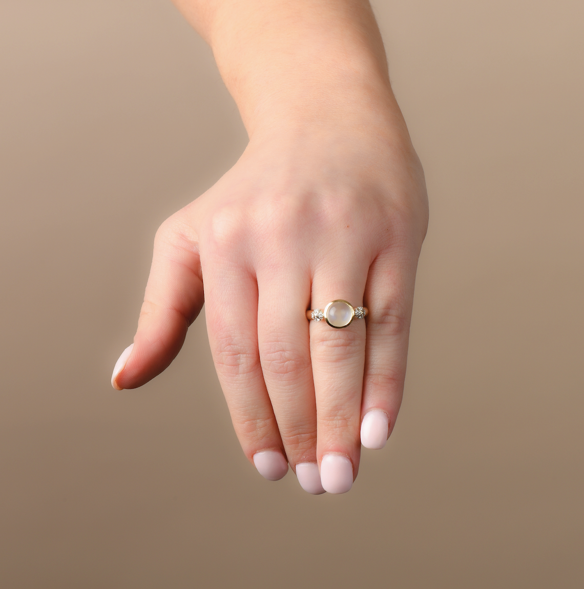 Gold Opal Ring | Circle Cut Opal White Diamond Yellow Gold Ring