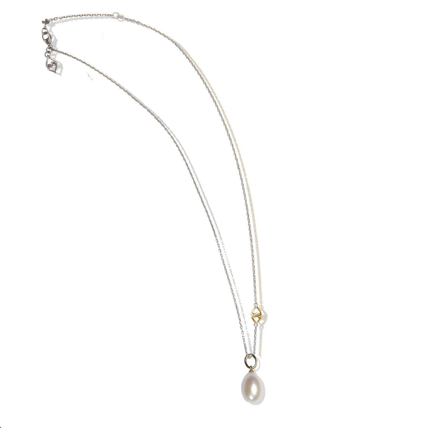 Sterling Silver Solid Gold Pearl Pendant Necklace