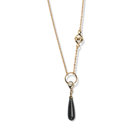 Black Rutilated Quartz Solid Gold Pendant Necklace