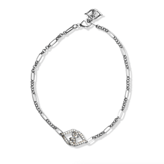 Silver Diamond Bracelet | Sterling Silver Link Bracelet with White Diamonds