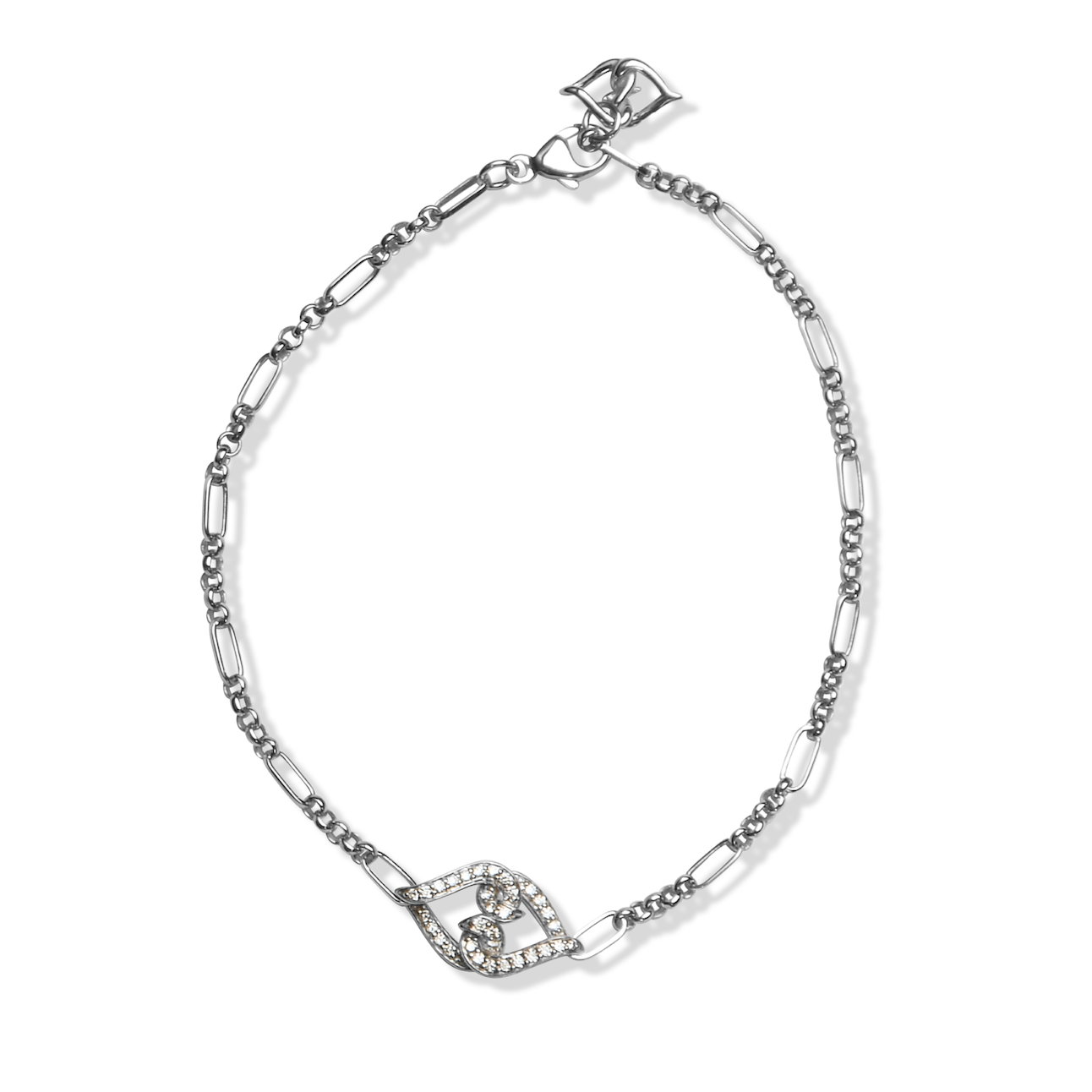 Silver Sapphire Bracelet | Sterling Silver Link Bracelet with White Sapphires