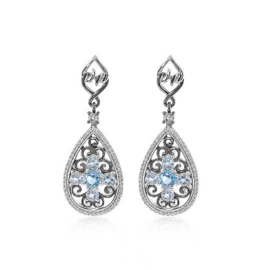 Sterling Silver and Black Silver Blue Topaz Modern Renaissance Earrings