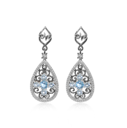 Sterling Silver and Black Silver Blue Topaz Modern Renaissance Earrings