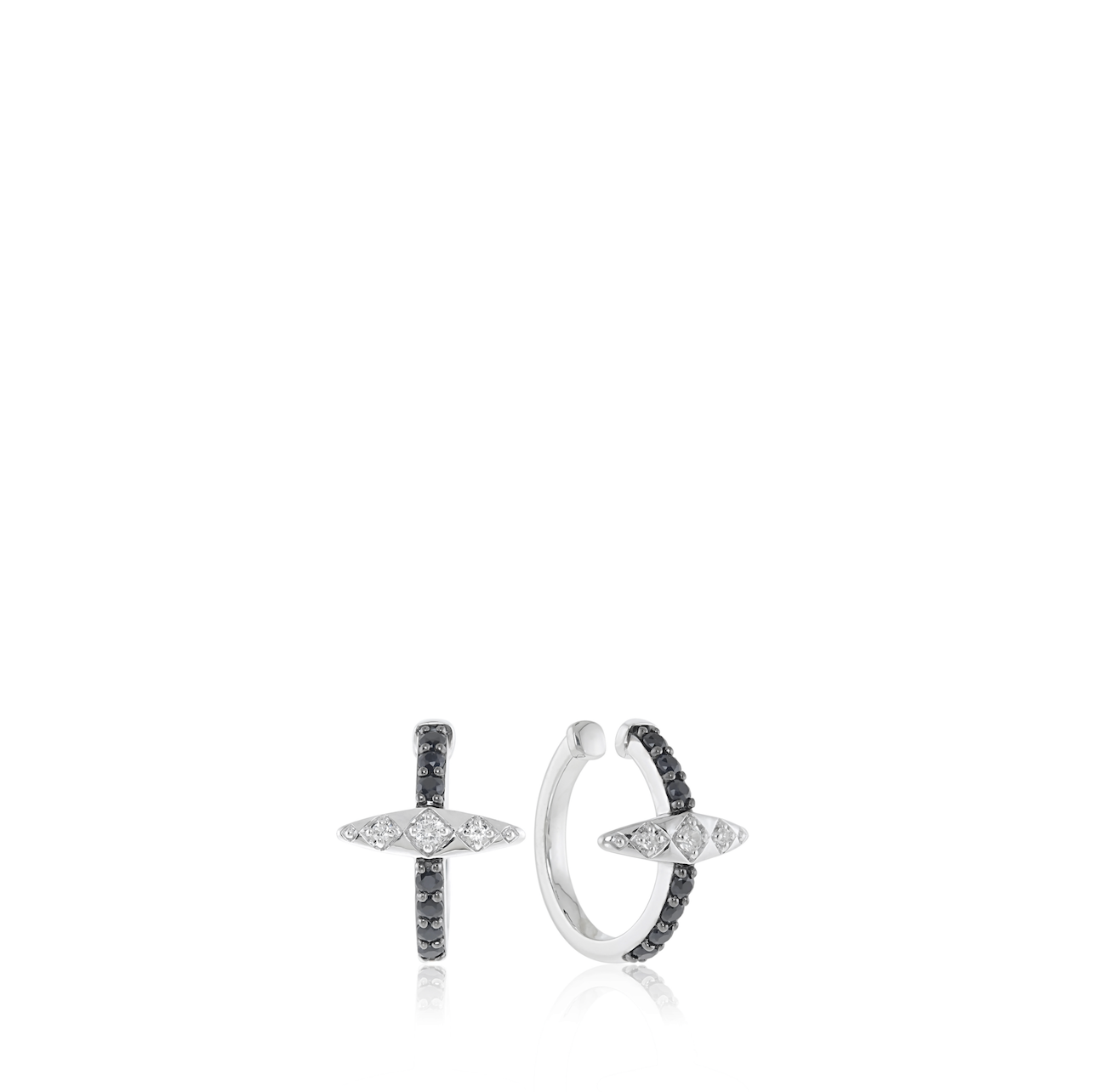 Sterling Silver Black and White Sapphire Earring Cuff