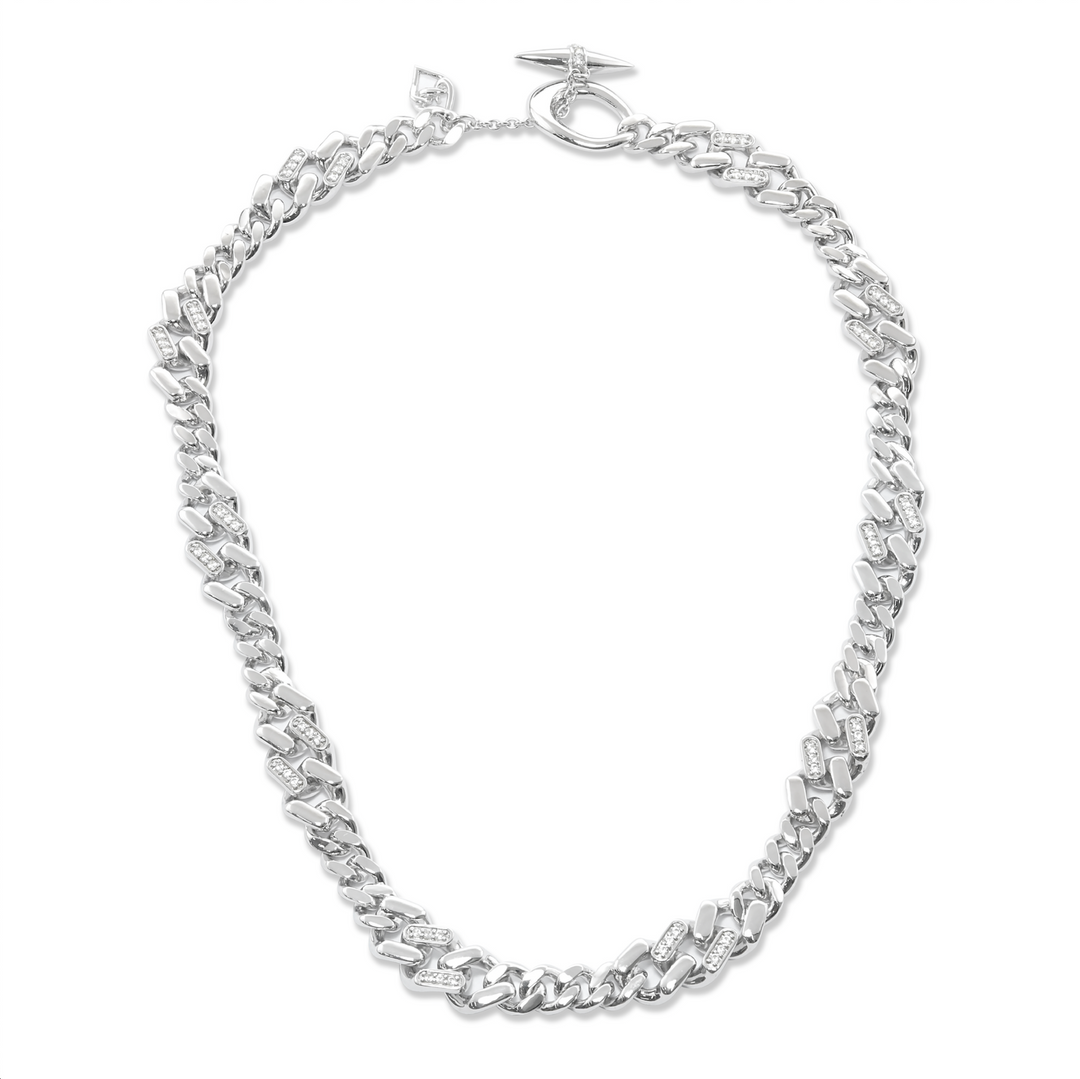 The Toro Sterling Silver White Sapphire Multi Link Wide Sapphire Toggle Necklace Chain