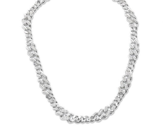 The Toro Sterling Silver White Sapphire Multi Link Wide Sapphire Toggle Necklace Chain