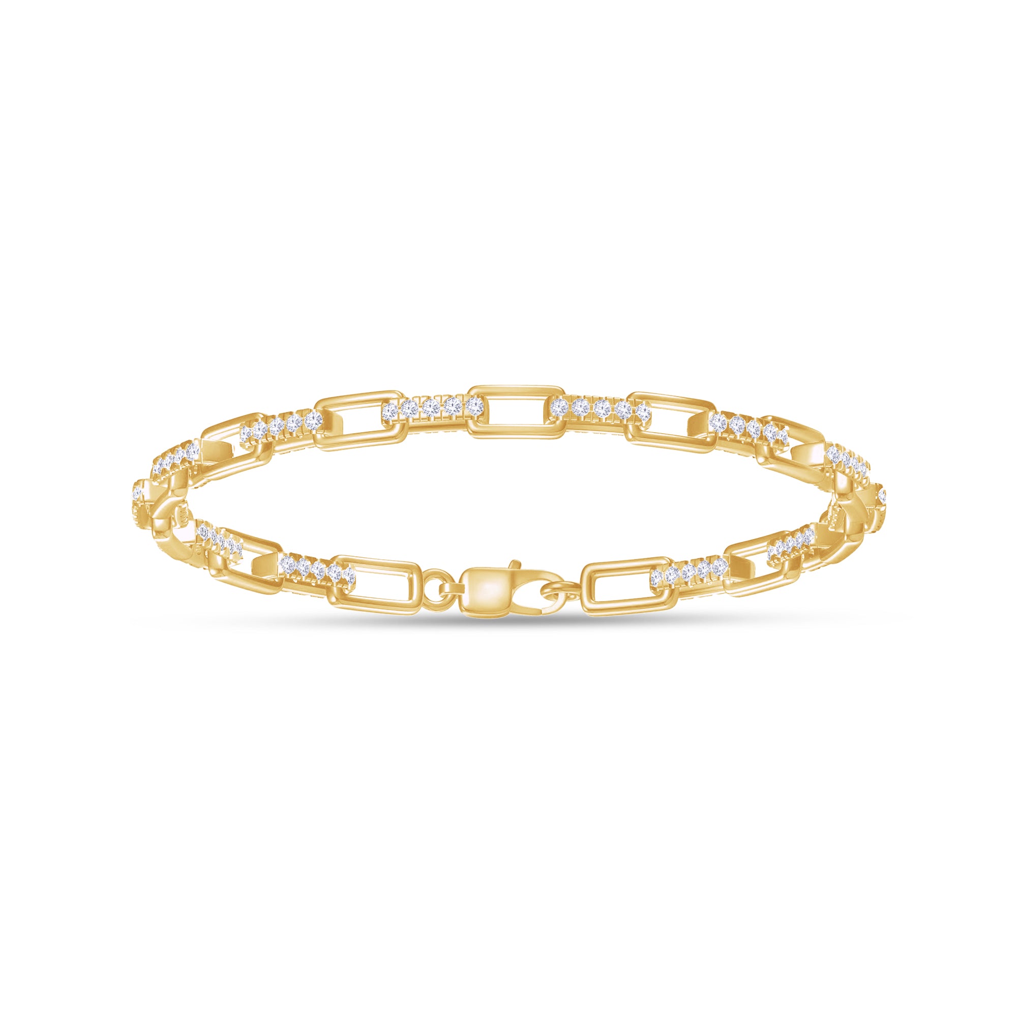 Gold bracelet with diamond accents on a white background