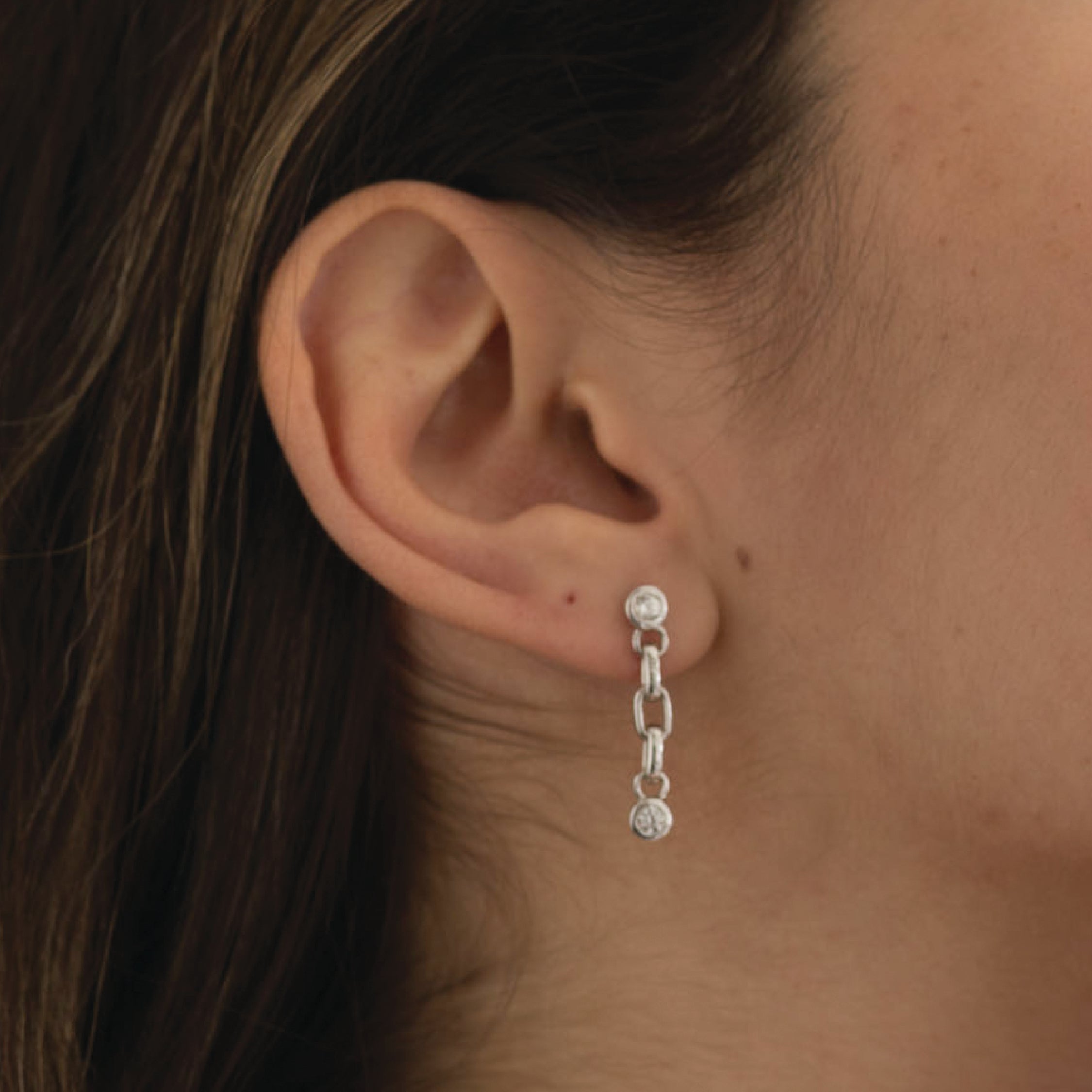 Sterling Silver Earrings with White Sapphire Chain 