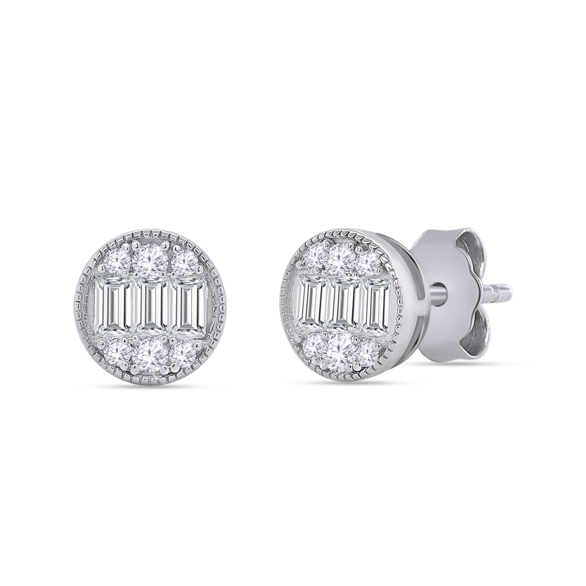Pair of diamond stud earrings on a white background