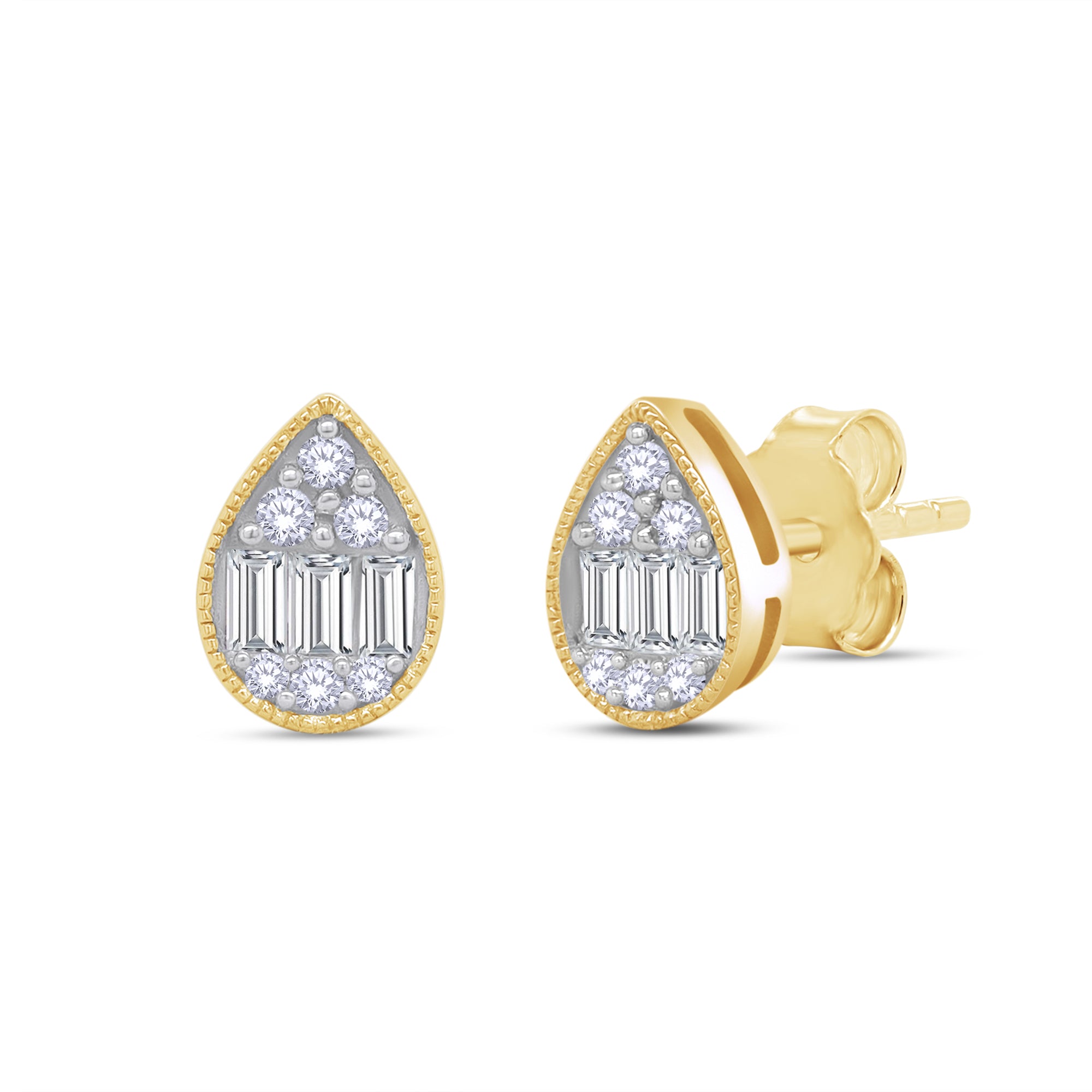 Gold and diamond earrings on a white background