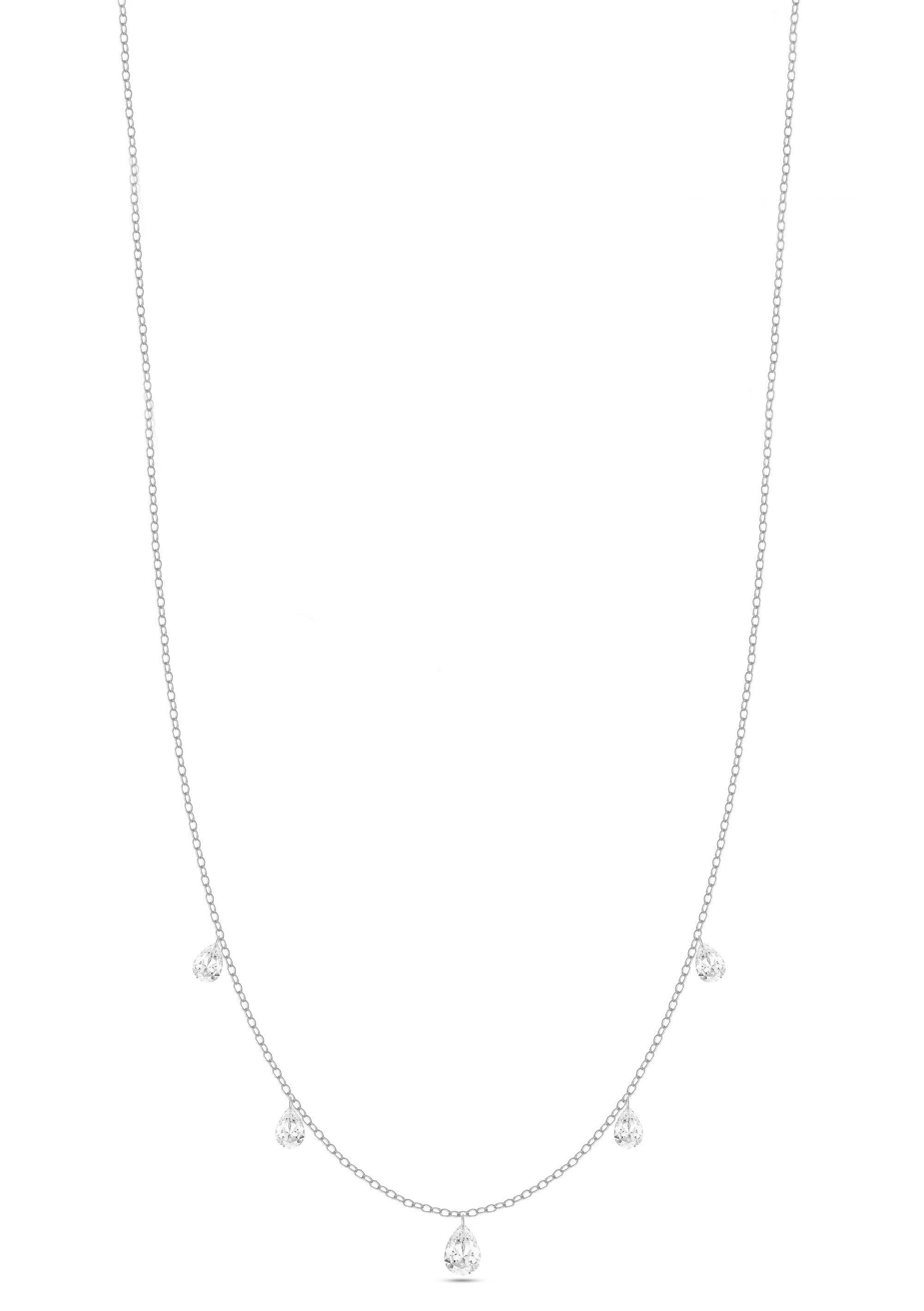Silver necklace with small diamonds on a white background