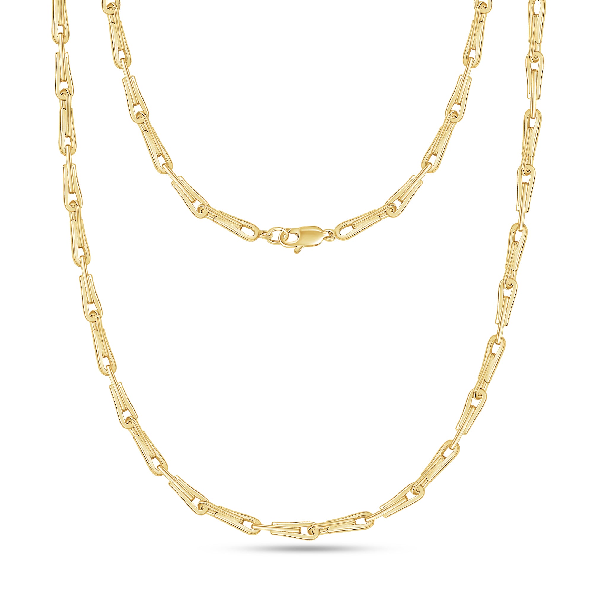 Gold chain necklace on a white background
