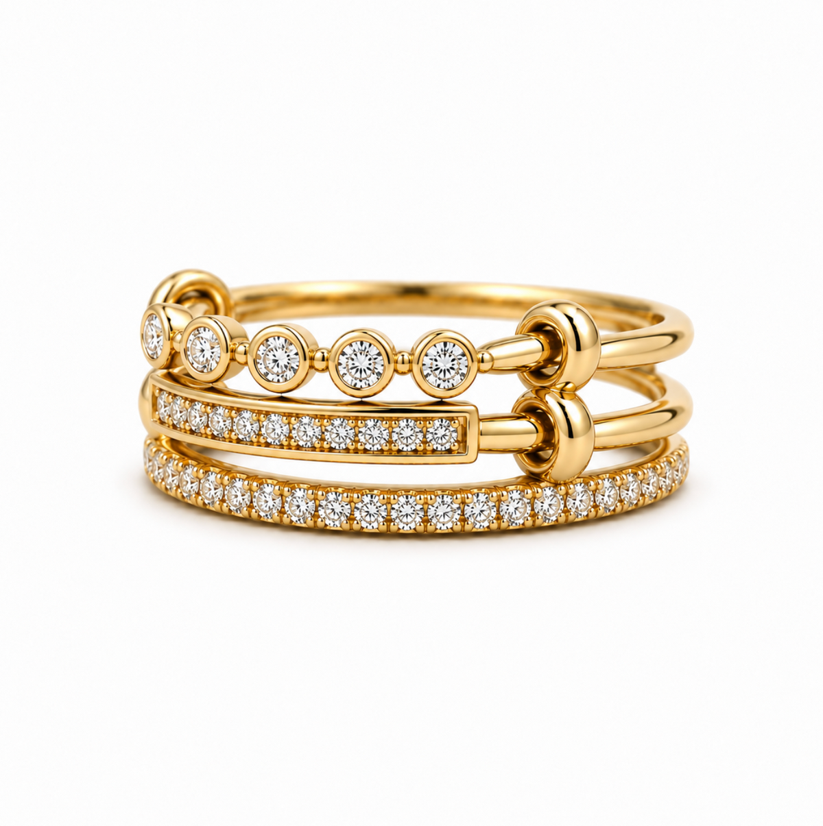 The Trina Triple Diamond Ring - 14K Gold Vermeil or Sterling Silver with Lab-Grown Diamond Ring