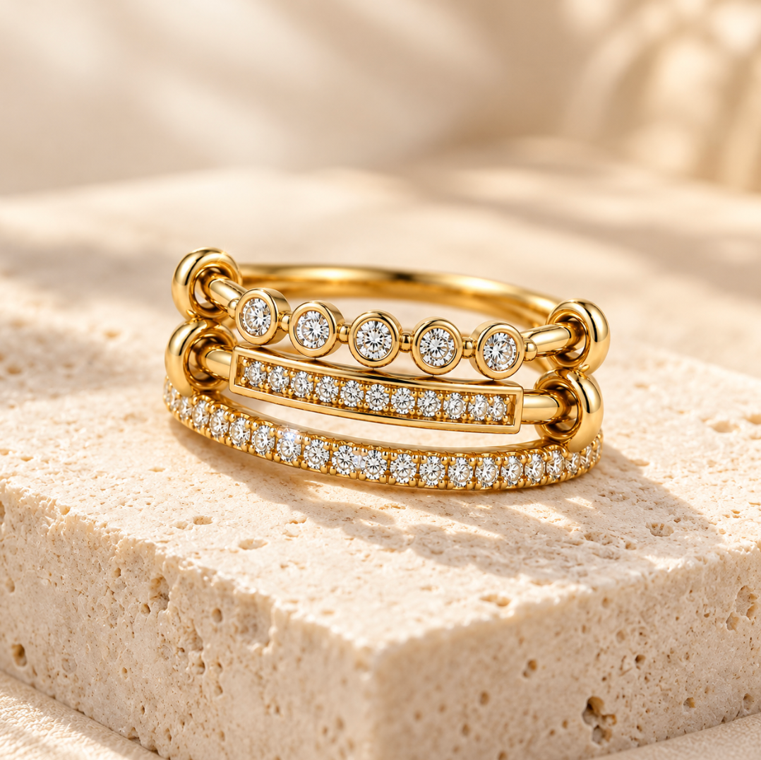 The Trina Triple Diamond Ring - 14K Gold Vermeil or Sterling Silver with Lab-Grown Diamond Ring