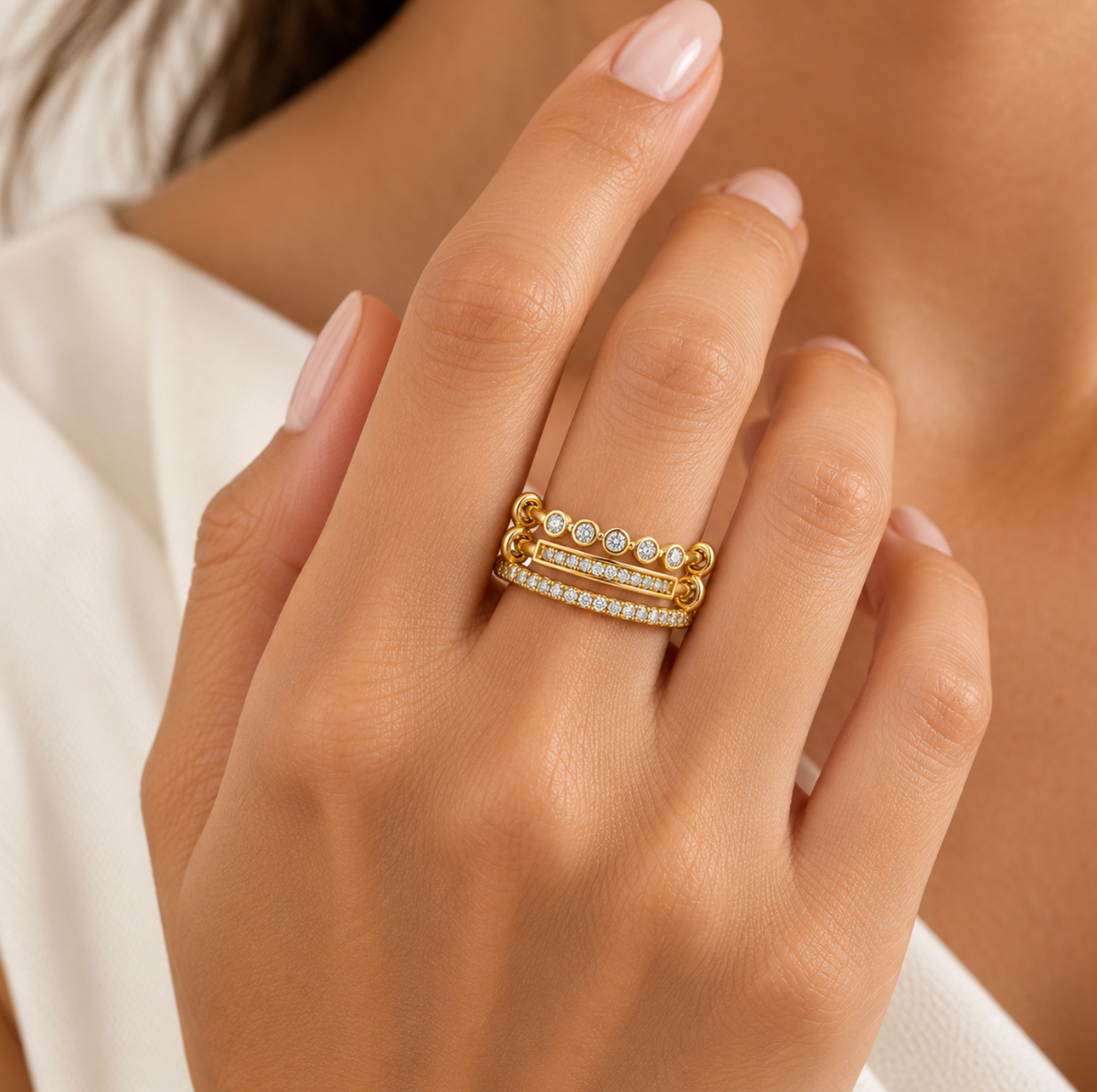 The Trina Triple Diamond Ring - 14K Gold Vermeil or Sterling Silver with Lab-Grown Diamond Ring
