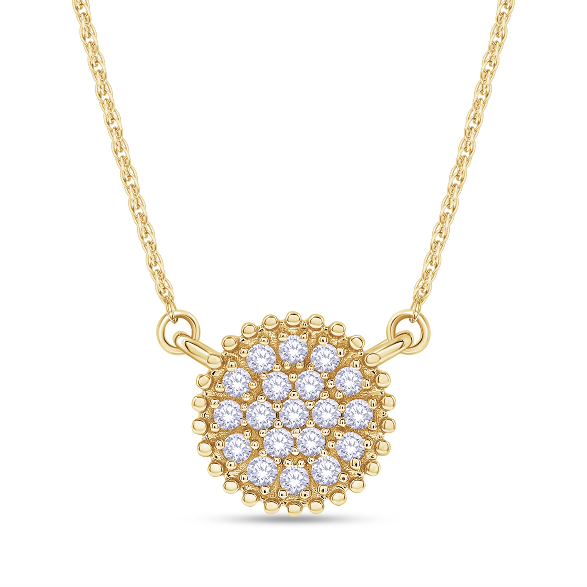 Gold necklace with a heart-shaped diamond pendant on a white background