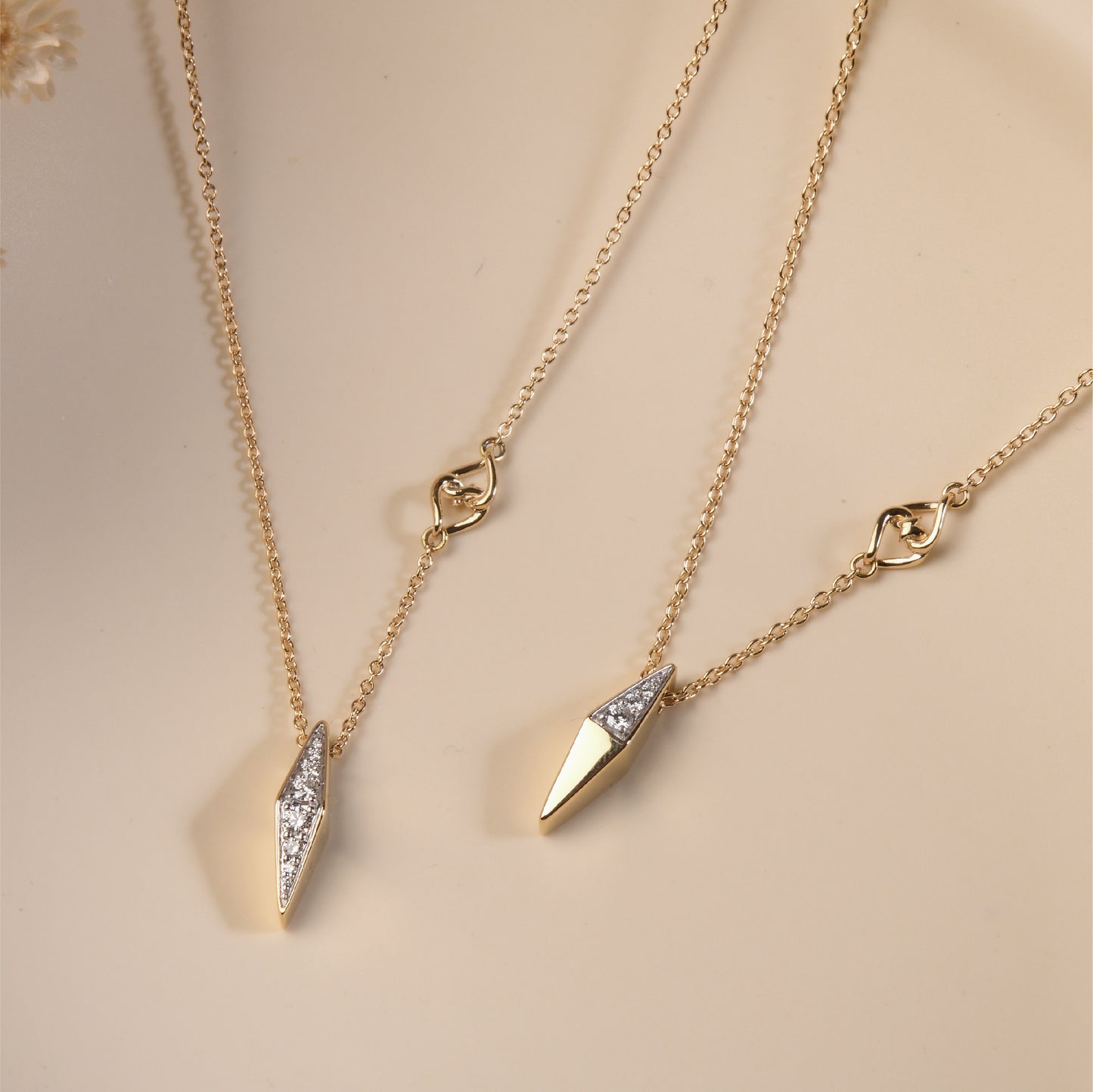 Solid Gold Half Natural White Diamond Pendant Necklace