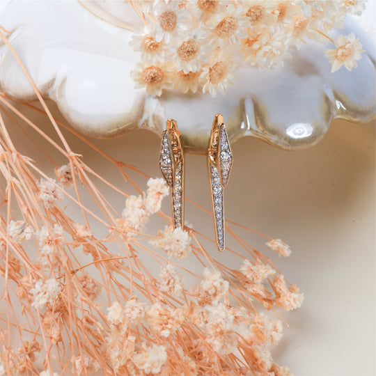 The Kai Earrings - Solid Gold Natural White Diamond Long Earrings