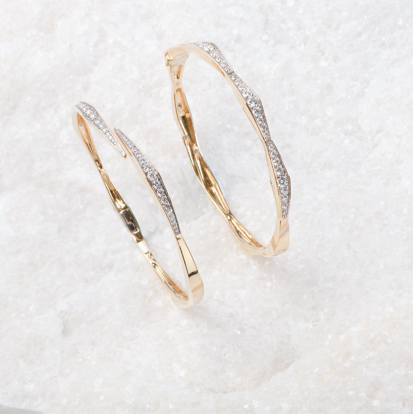 Solid Gold Natural White Diamond Bypass Bangle Bracelet