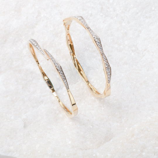 The Storm Bracelet - Solid Gold Lab Grown Diamond Bypass Bangle Bracelet