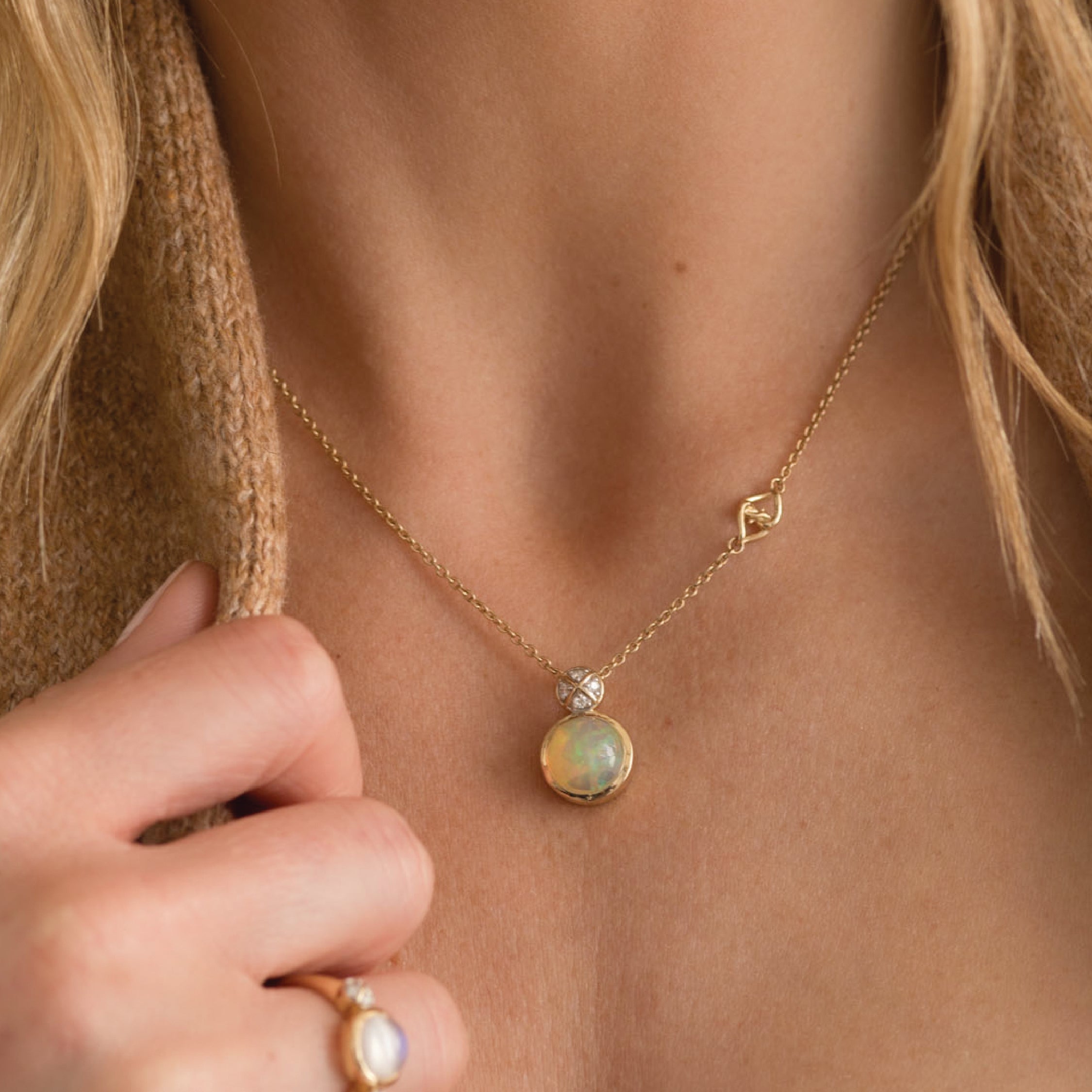 The Opal 14K Solid Gold Diamond Pendant Necklace