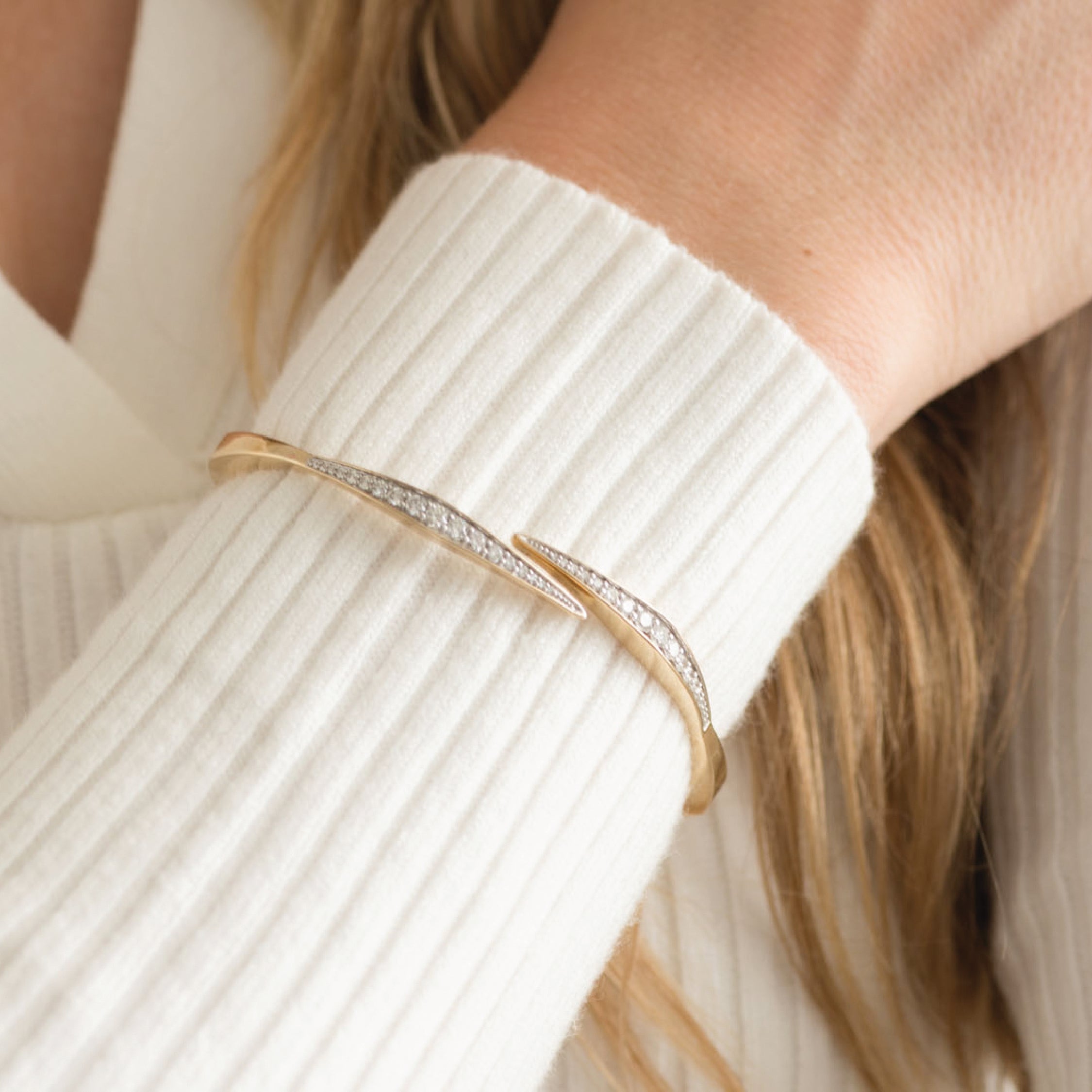 The Storm 14K Solid Gold Diamond Bangle Bracelet