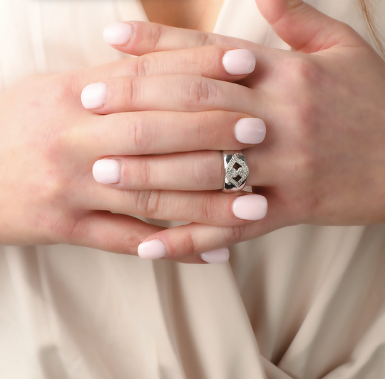 Sterling Silver White Sapphire Hammered Band Ring