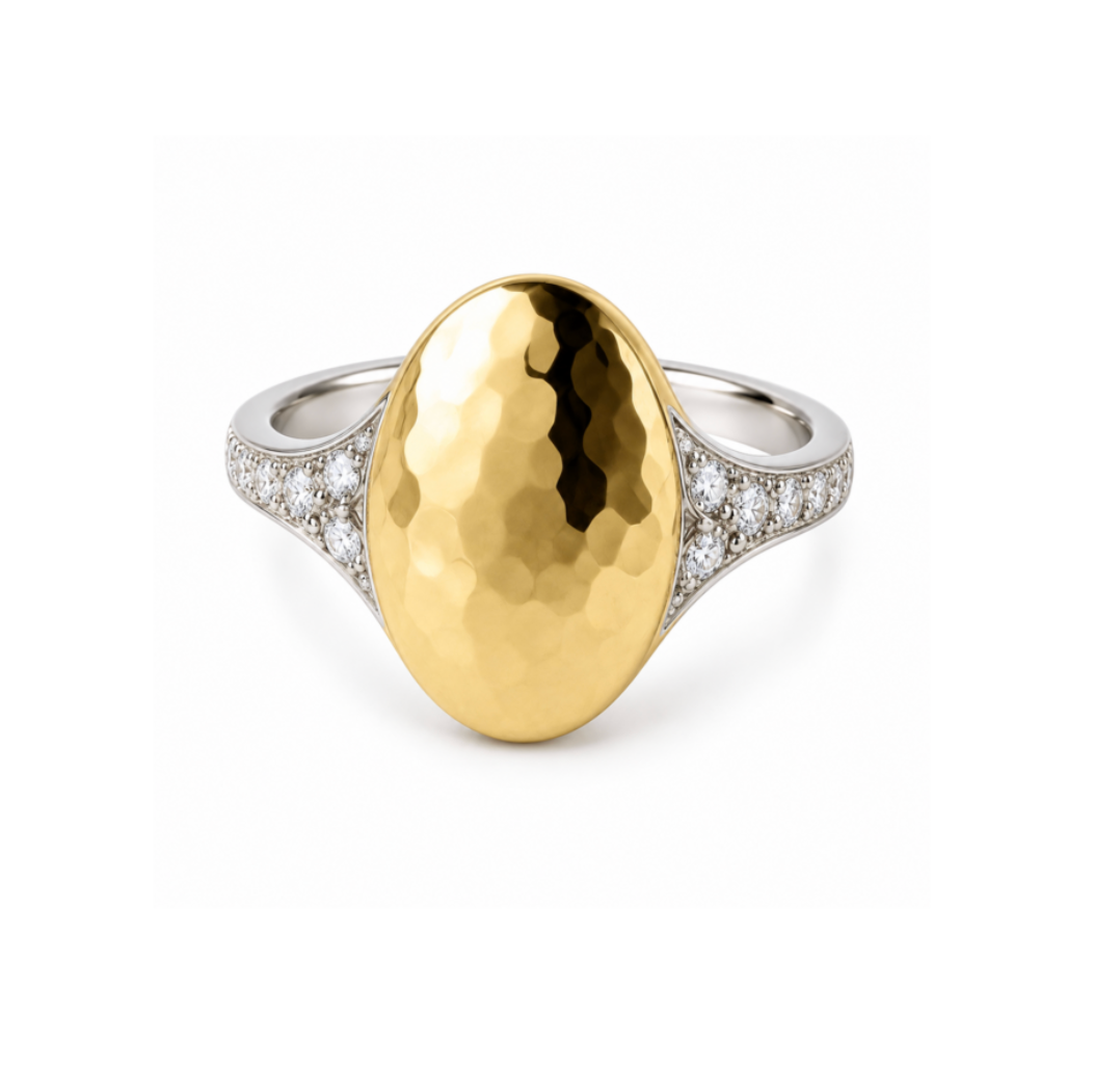 the asher ring hammered on a white background