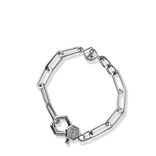 Silver Paper Clip Bracelet | 7.5" Sterling Silver Paperclip Bracelet with White Sapphires