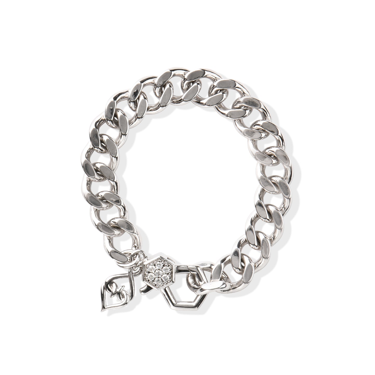 Heavy Sterling Silver Bracelet | Silver White Sapphire Curb Bracelet