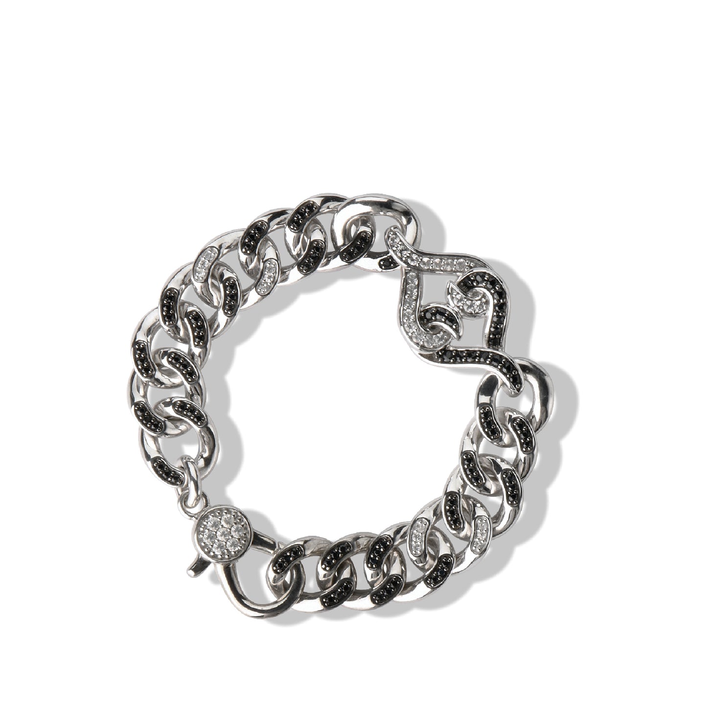 Chunky Silver Bracelet | Black & White Sapphire Curb Bracelet by Lolovivi