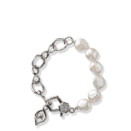 Sterling Silver White Sapphire Pearl Bracelet