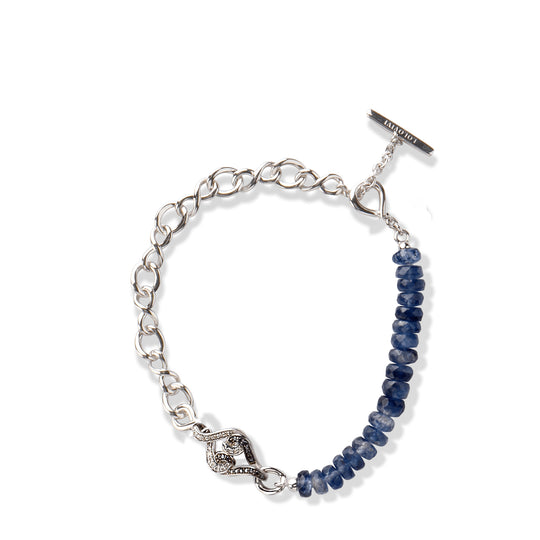 Sterling Silver Blue Kyanite Natural White & Black Diamond Bracelet