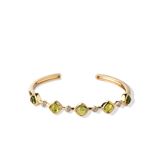 Solid Gold Natural White Diamond Peridot Bangle Bracelet