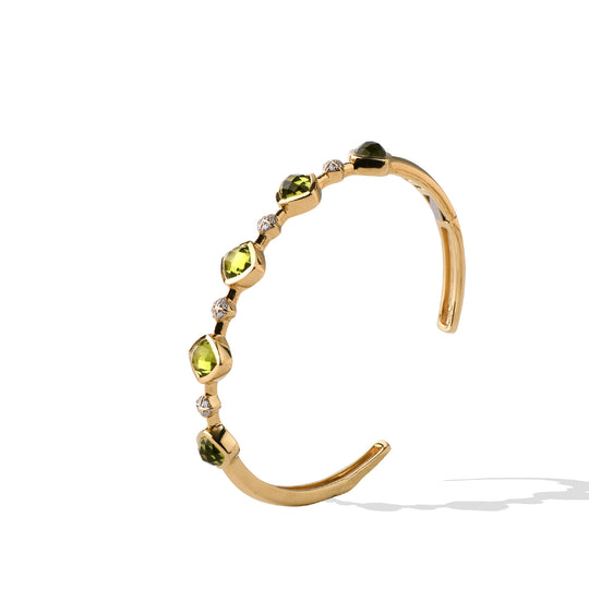 Solid Gold Natural White Diamond Peridot Bangle Bracelet