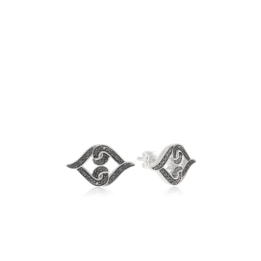 Sterling Silver Black Diamond United Love Stud Earrings
