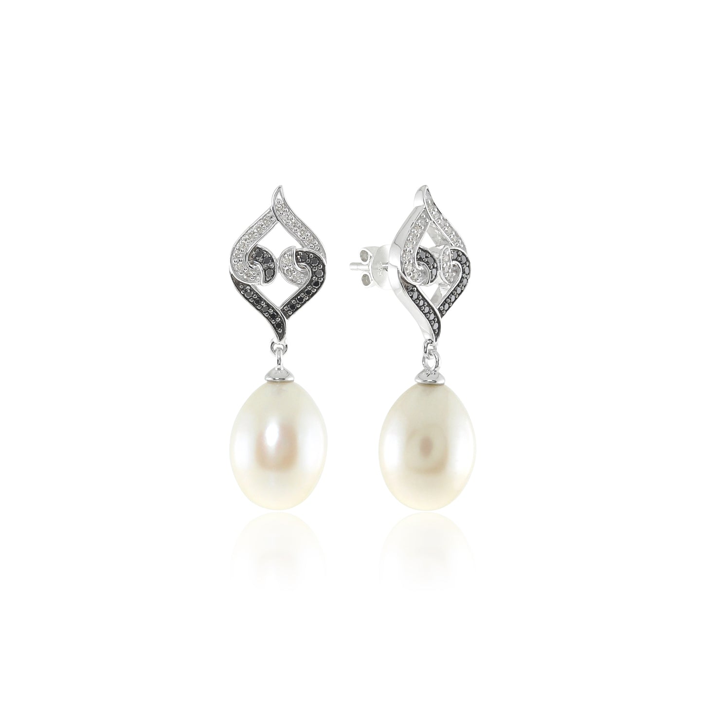 Silver Pearl Earrings | Pearl and Diamond Sterling Silver Earrings