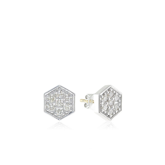 Diamond Stud Earrings | Natural White Diamond Sterling Silver Hexagon Studs