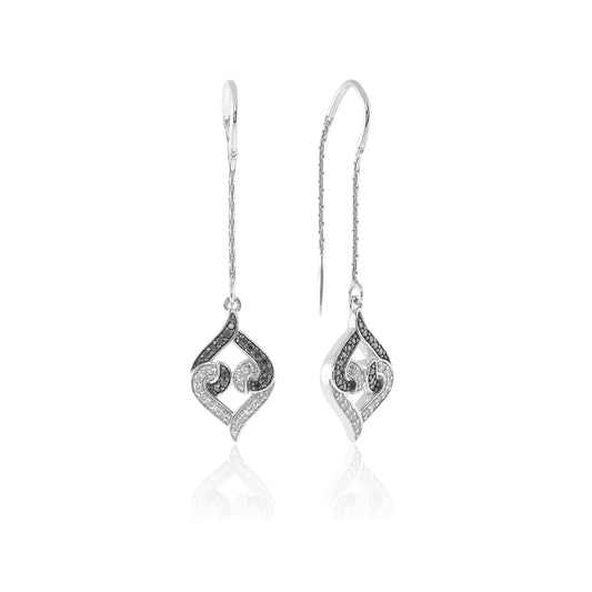 Silver Sapphires Earrings | Sterling Silver Black & White Sapphires Threader Earrings