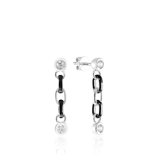 Sterling Silver and Black Silver White Sapphire Earrings