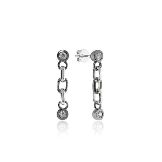 Sterling Silver and Black Silver White Sapphire Earrings