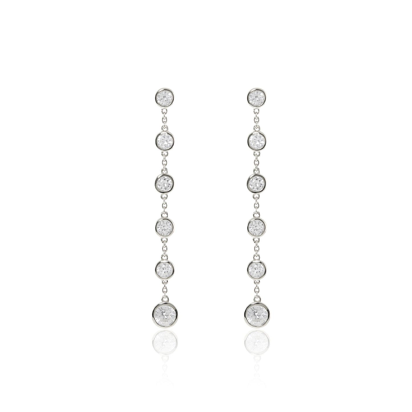 Sterling Silver Dangle Earrings | White Sapphire Silver Chain Drop Earrings