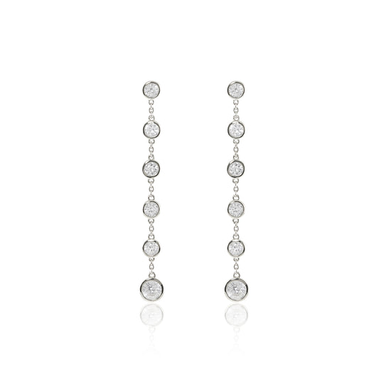 Sterling Silver Dangle Earrings | White Sapphire Silver Chain Drop Earrings