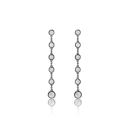 Black Platinum Sapphire Earrings | Black Platinum & Sterling Silver White Sapphire Chain Earrings