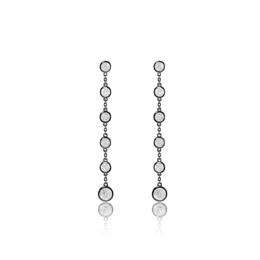 Black Platinum Sapphire Earrings | Black Platinum & Sterling Silver White Sapphire Chain Earrings