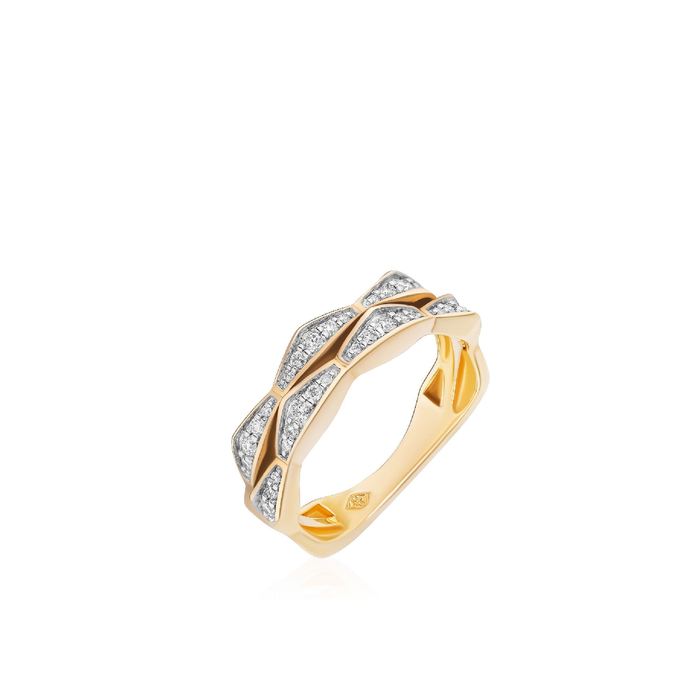 14K solid gold ring with lab-grown white diamonds in a double stack design.