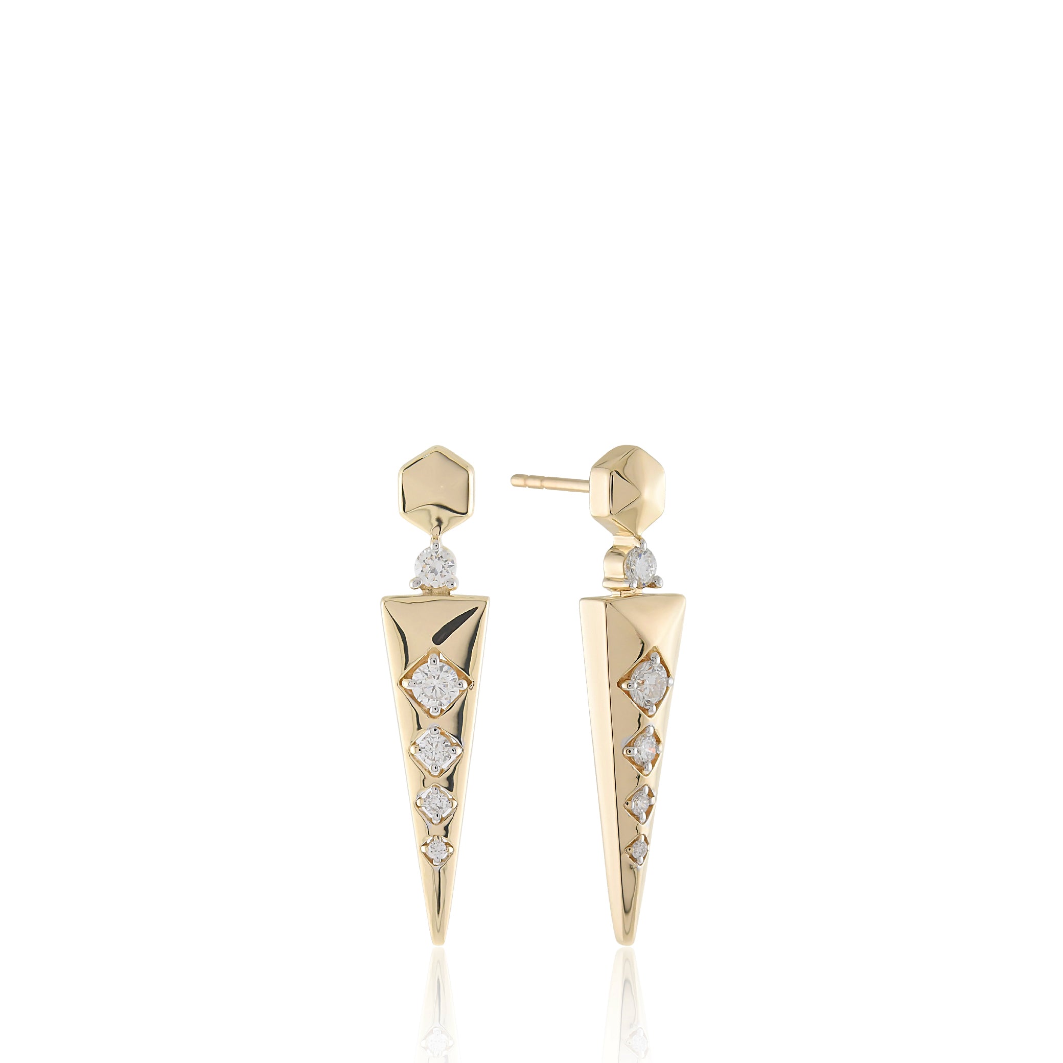 14K solid gold earrings with geometric design and diamonds